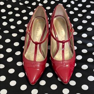 Red T-Strap Pumps